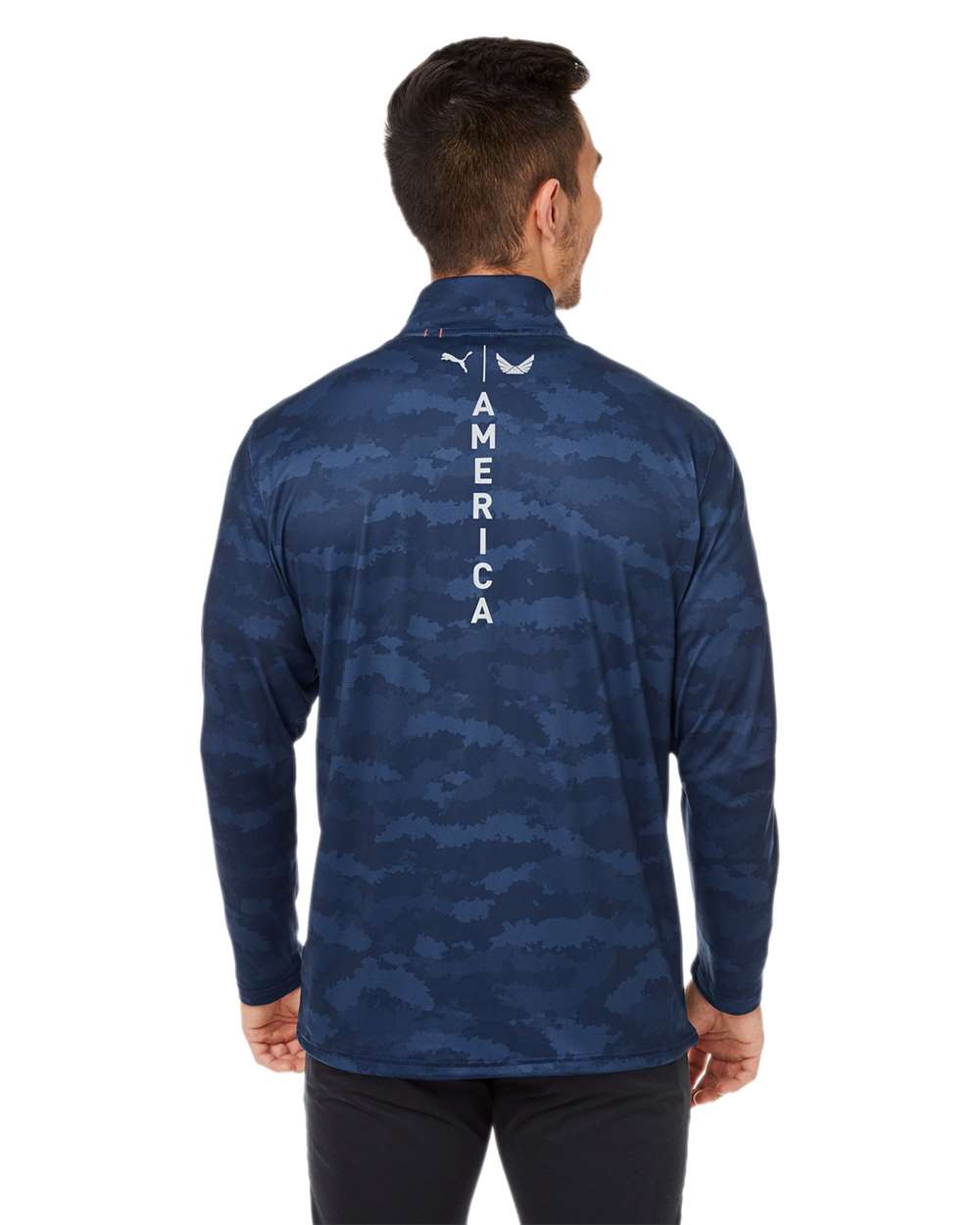 Men's Volition Flanked Quarter-Zip Pullover - OnModelBack - B19146653 - Navy Blazer