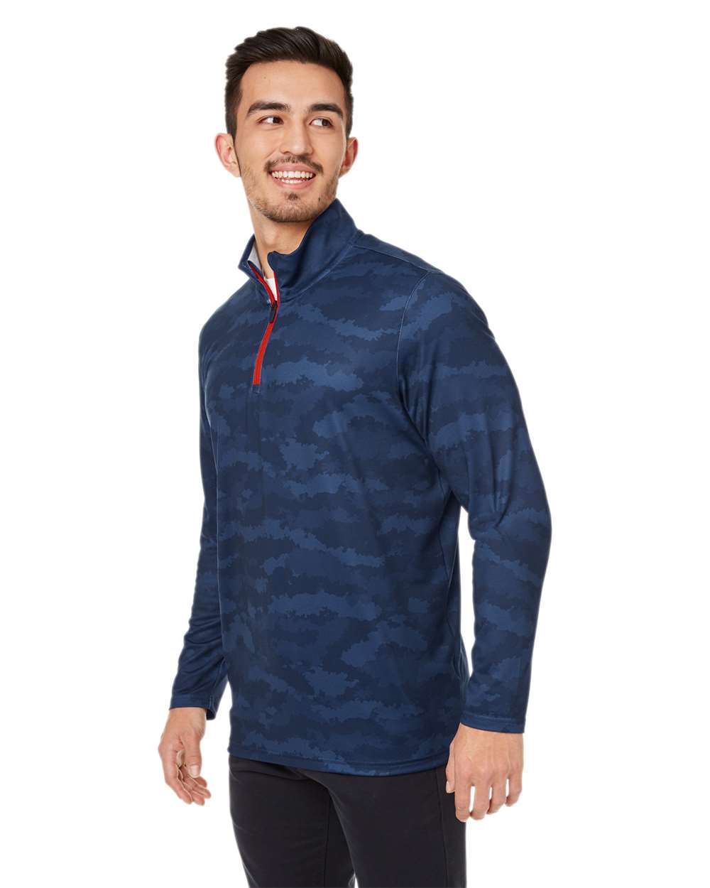 Men's Volition Flanked Quarter-Zip Pullover - OnModelSide - B19146653 - Navy Blazer