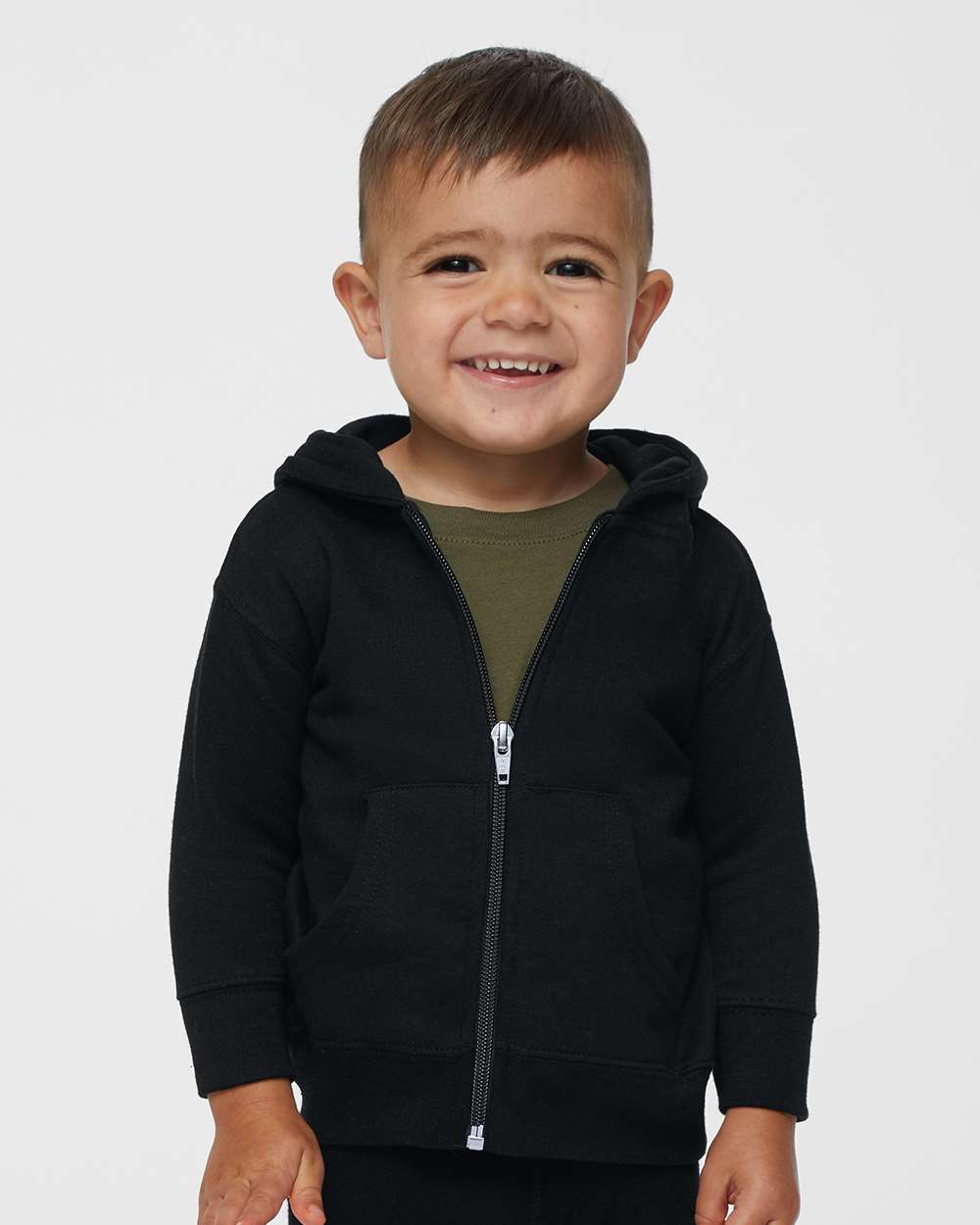 Infant Full-Zip Fleece Hoodie Sweatshirt - OnModelFront - B86838504 - Black