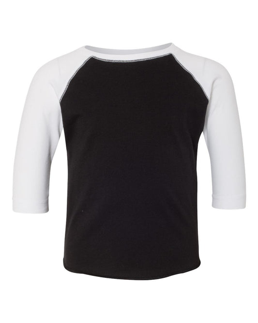 Toddler Baseball Fine Jersey Three-Quarter Sleeve Tee - Front - B24838501 - Black Solid/ White