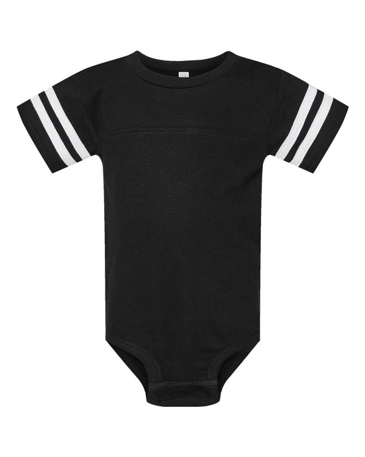 Infant Football Fine Jersey Bodysuit - Front - B34038501 - Black Solid/ White