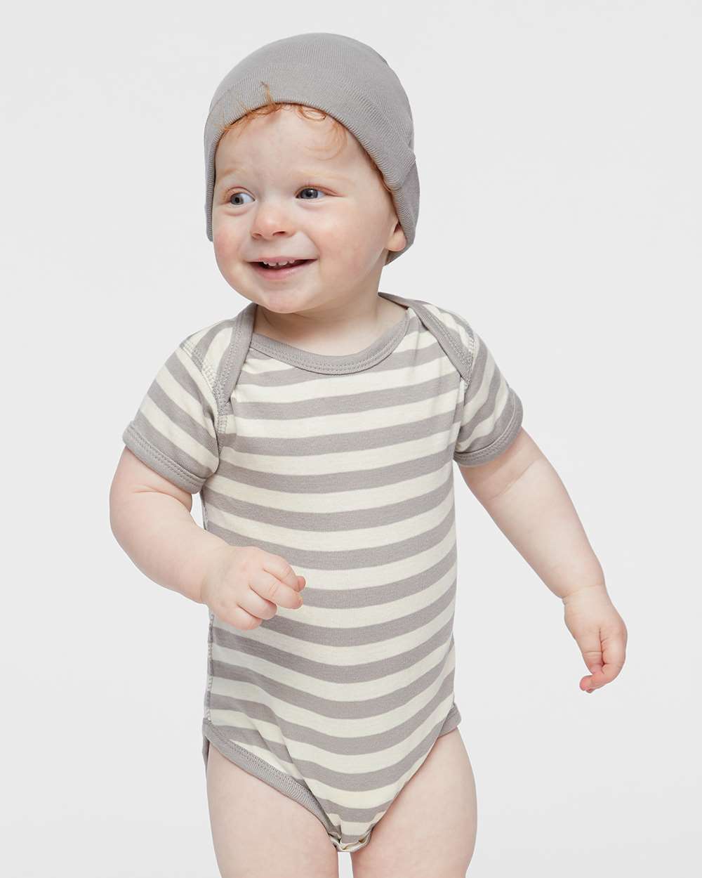 Infant Baby Rib Bodysuit - OnModelFront - B30238101 - Titanium/ Natural Stripe