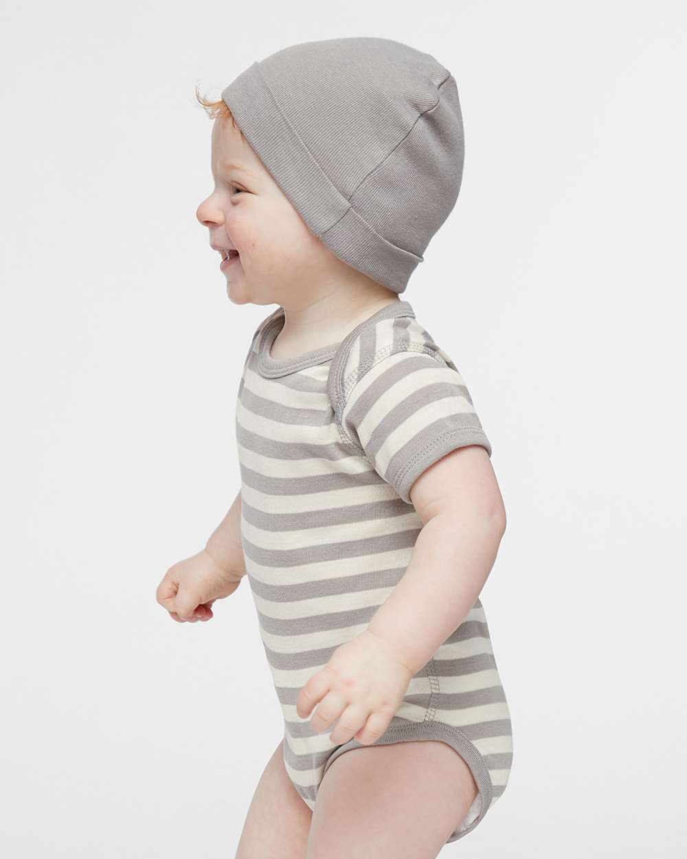 Infant Baby Rib Bodysuit - OnModelSide - B30238101 - Titanium/ Natural Stripe