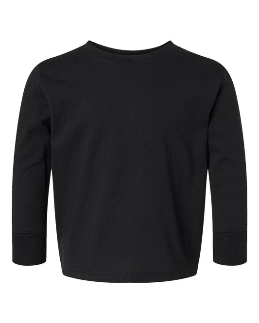 Toddler Cotton Jersey Long Sleeve Tee - Front - B34138503 - Black