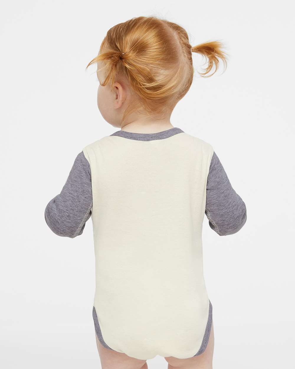 Infant Long Sleeve Baby Rib Bodysuit - OnModelBack - B35838233 - Natural/ Heather