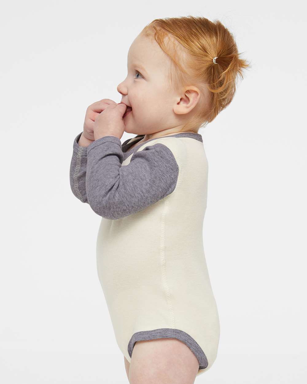 Infant Long Sleeve Baby Rib Bodysuit - OnModelSide - B35838233 - Natural/ Heather