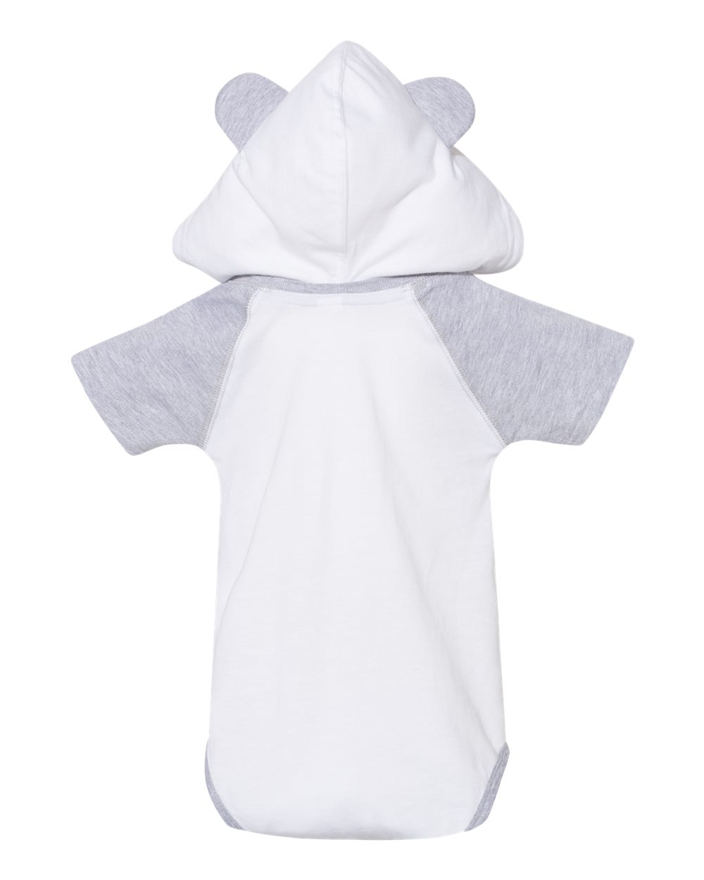 Infant Fine Jersey Raglan Bodysuit with Hood & Ears - Back - B70338001 - Blended White/ Vintage Heather