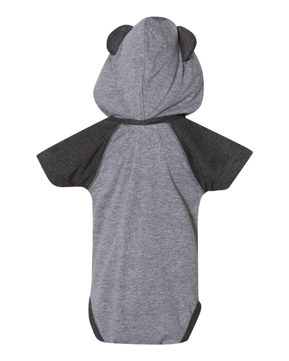 Infant Fine Jersey Raglan Bodysuit with Hood & Ears - Back - B70338121 - Granite Heather/ Vintage Smoke
