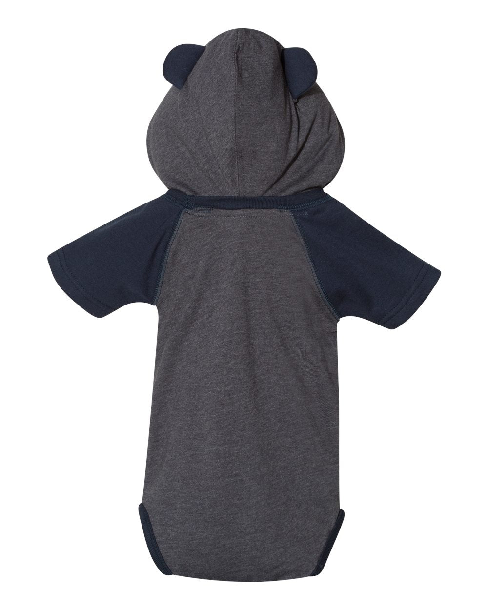 Infant Fine Jersey Raglan Bodysuit with Hood & Ears - Back - B70338652 - Vintage Navy/ Navy
