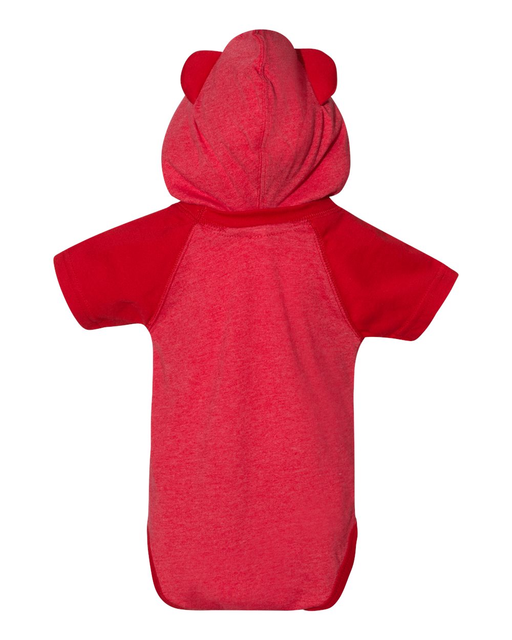 Infant Fine Jersey Raglan Bodysuit with Hood & Ears - Back - B70338701 - Vintage Red/ Red
