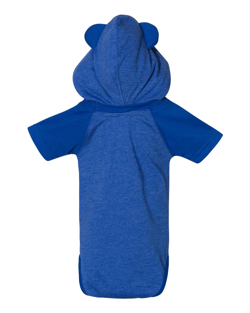 Infant Fine Jersey Raglan Bodysuit with Hood & Ears - Back - B70338751 - Vintage Royal/ Royal