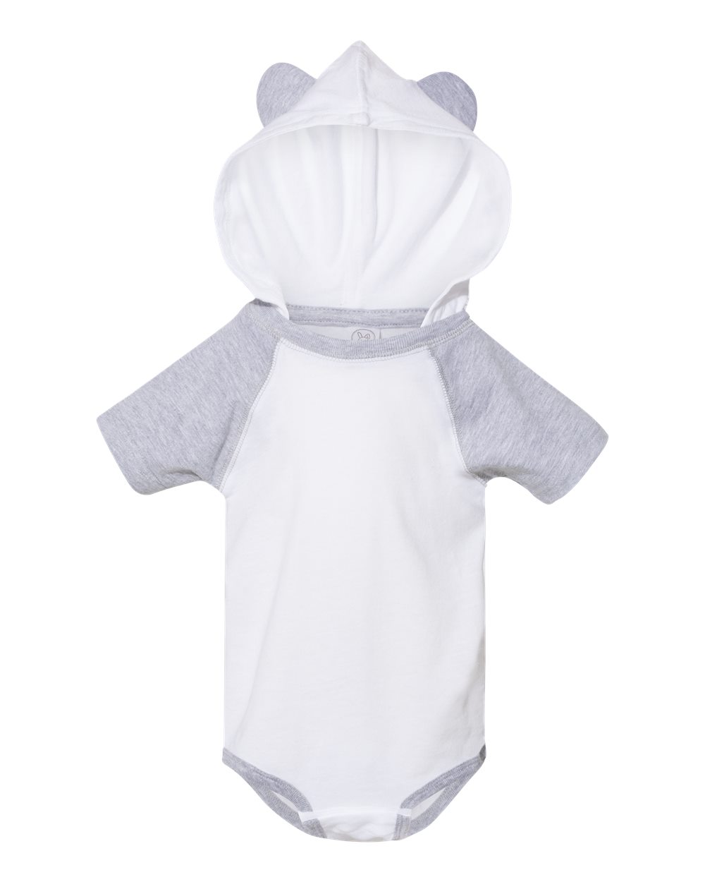 Infant Fine Jersey Raglan Bodysuit with Hood & Ears - Front - B70338001 - Blended White/ Vintage Heather