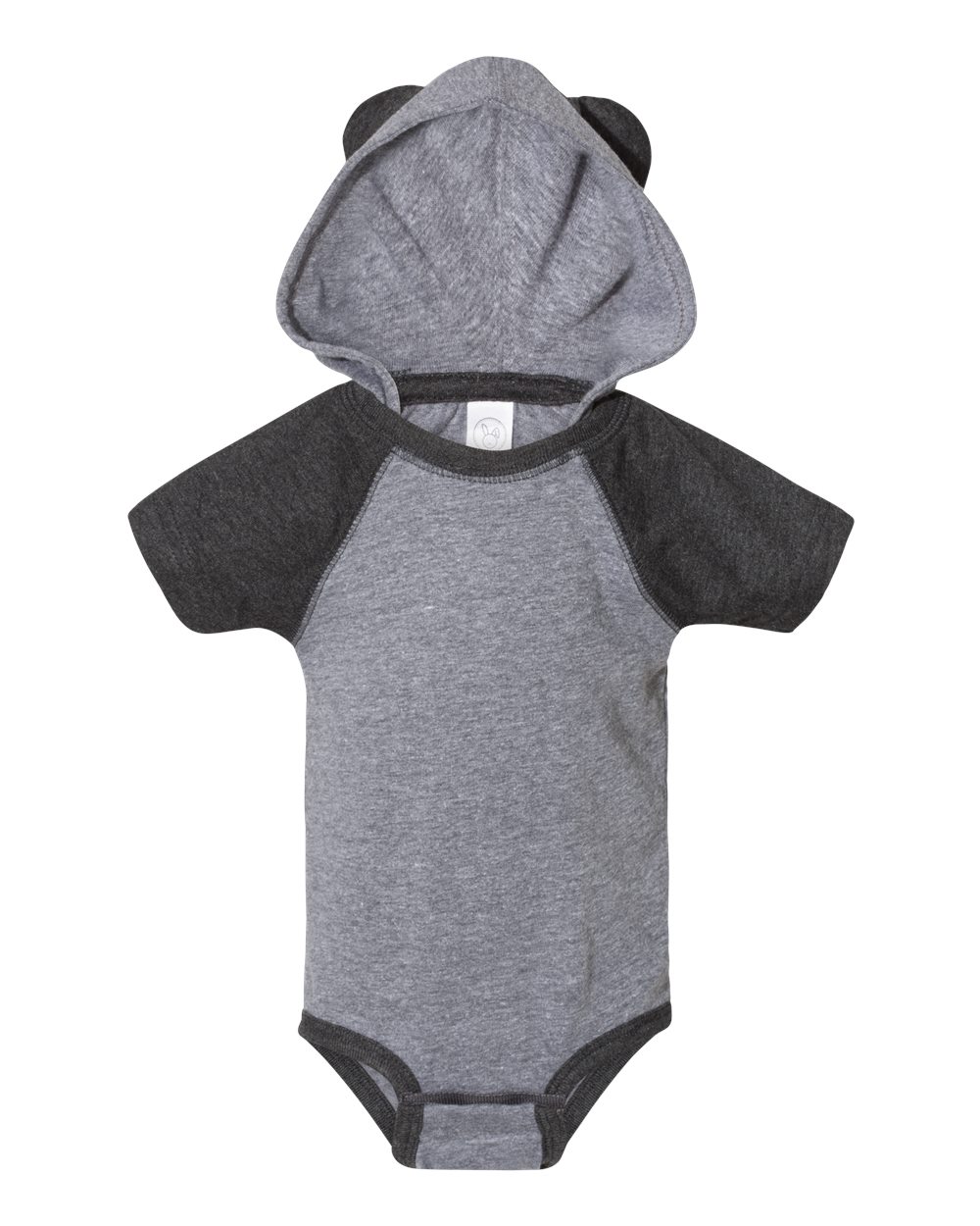 Infant Fine Jersey Raglan Bodysuit with Hood & Ears - Front - B70338121 - Granite Heather/ Vintage Smoke