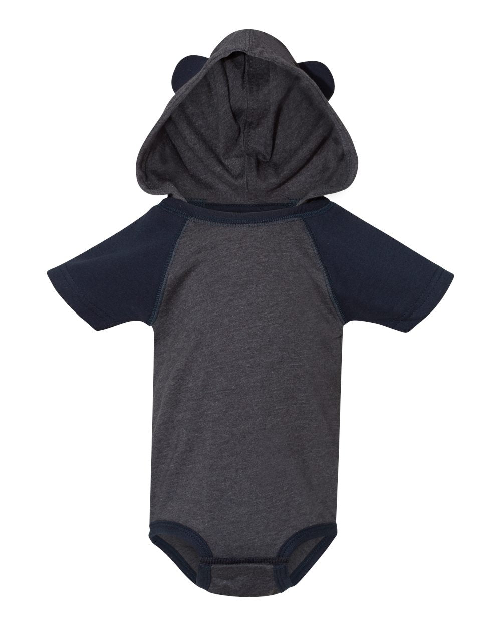 Infant Fine Jersey Raglan Bodysuit with Hood & Ears - Front - B70338652 - Vintage Navy/ Navy