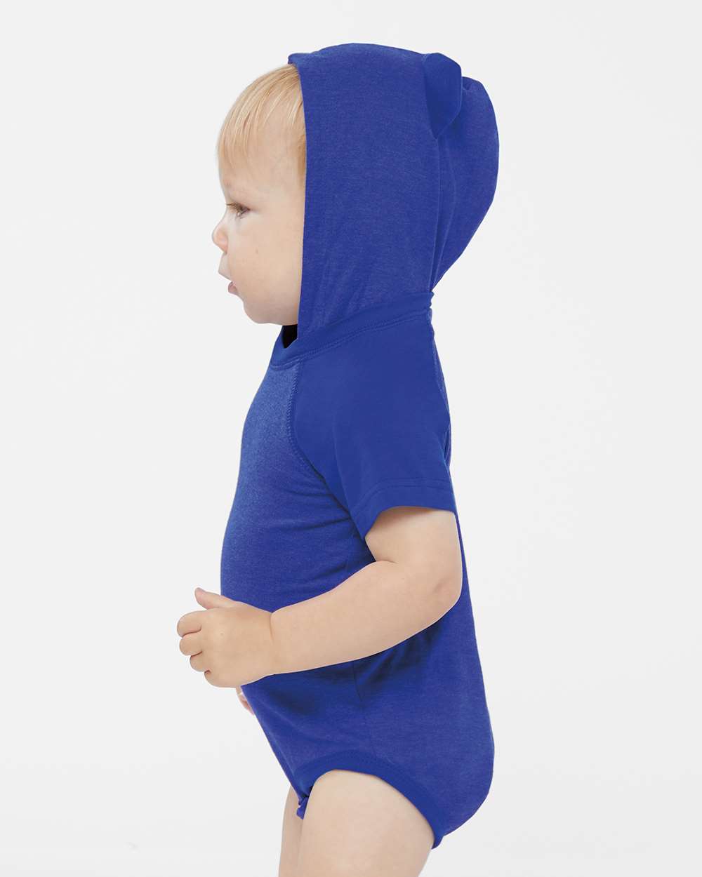 Infant Fine Jersey Raglan Bodysuit with Hood & Ears - OnModelSide - B70338751 - Vintage Royal/ Royal