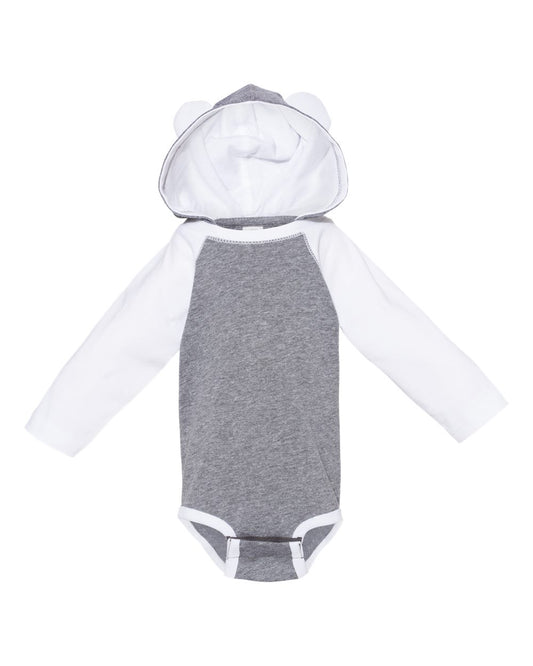 Infant Fine Jersey Character Hooded Long Sleeve Bodysuit with Ears - Front - B02838581 - Granite Heather/ White