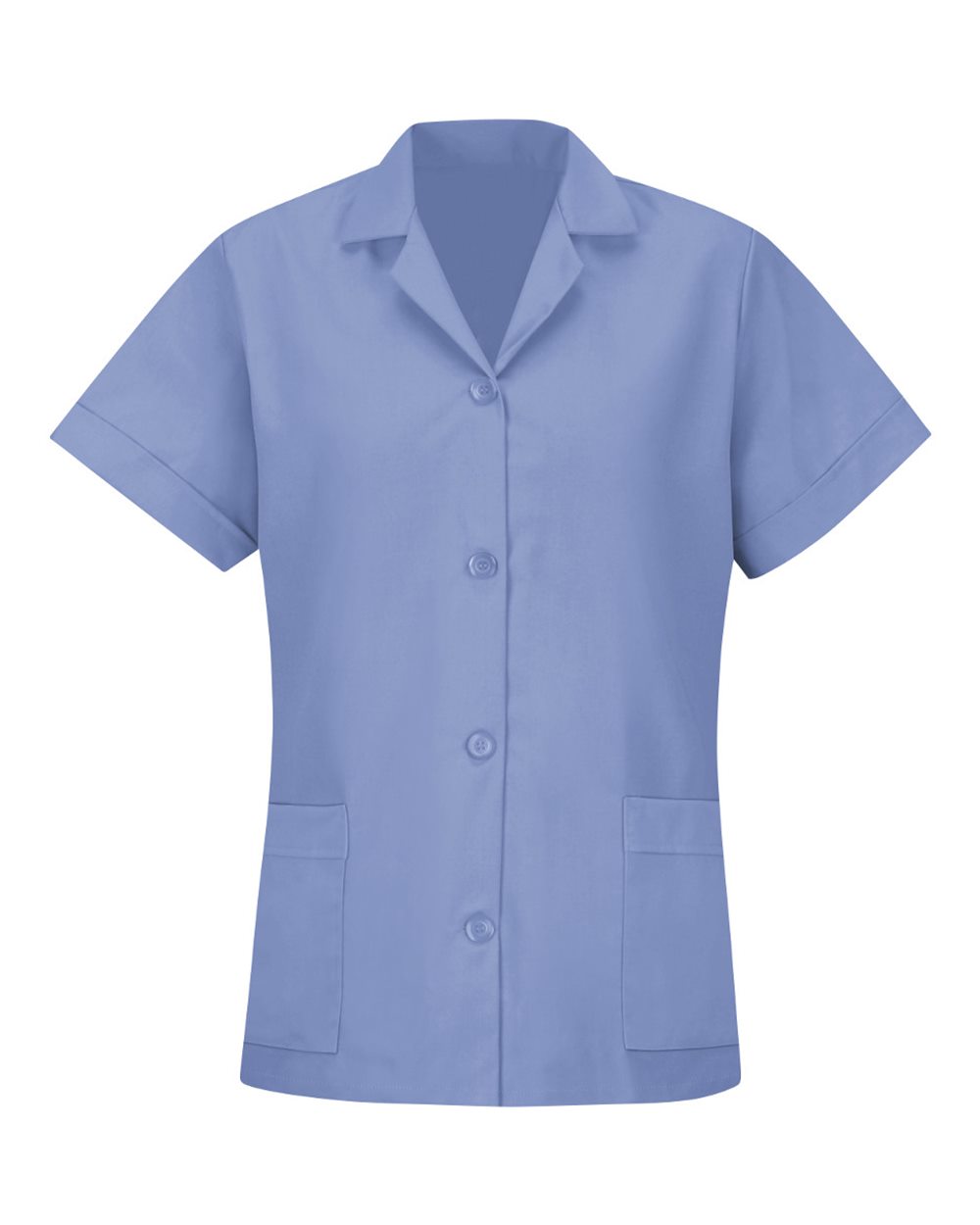 Women's Loose Fit Short Sleeve Button Smock - Front - B85330253 - Light Blue