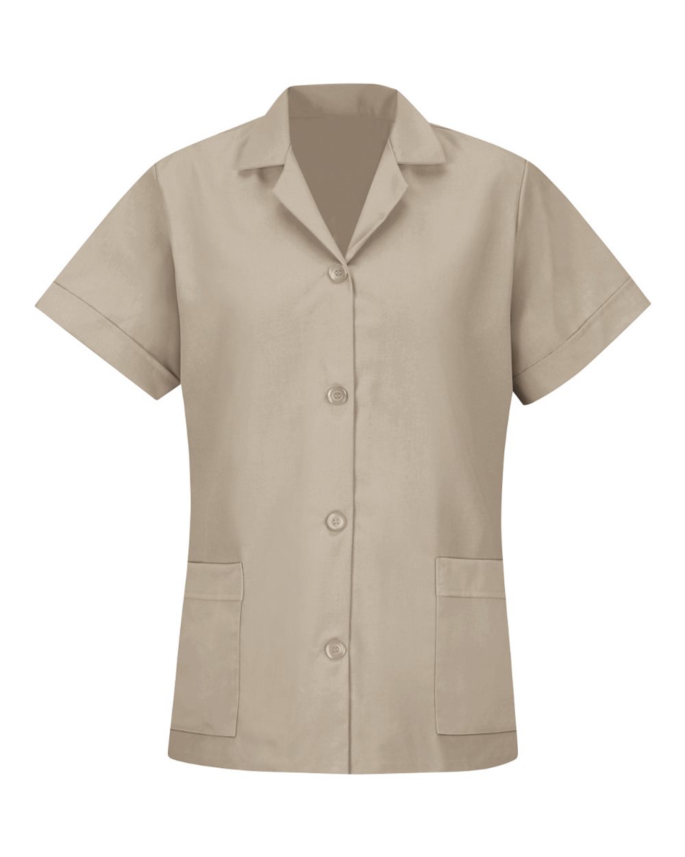 Women's Loose Fit Short Sleeve Button Smock - Front - B85330363 - Tan
