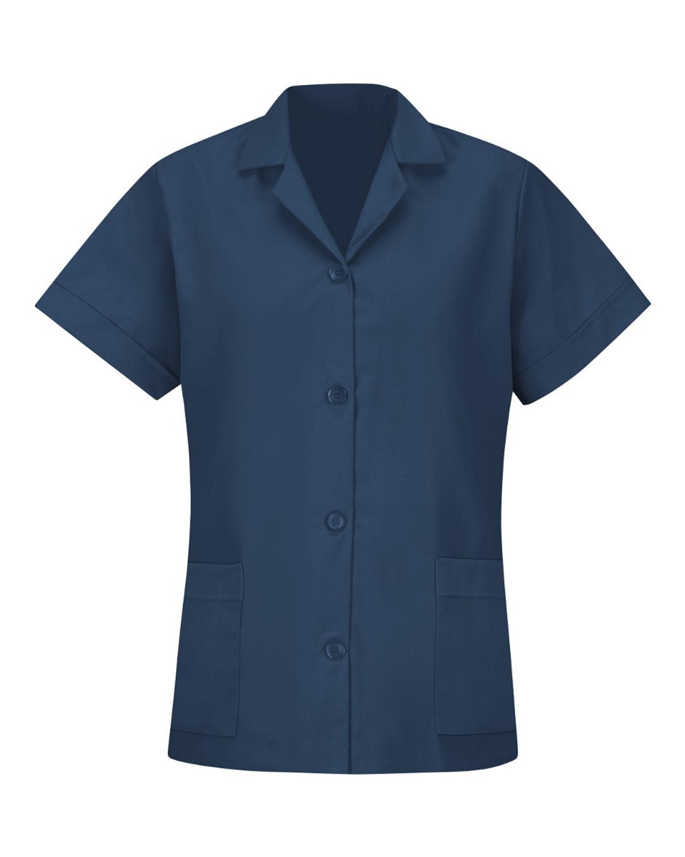 Women's Loose Fit Short Sleeve Button Smock - Front - B85330653 - Navy