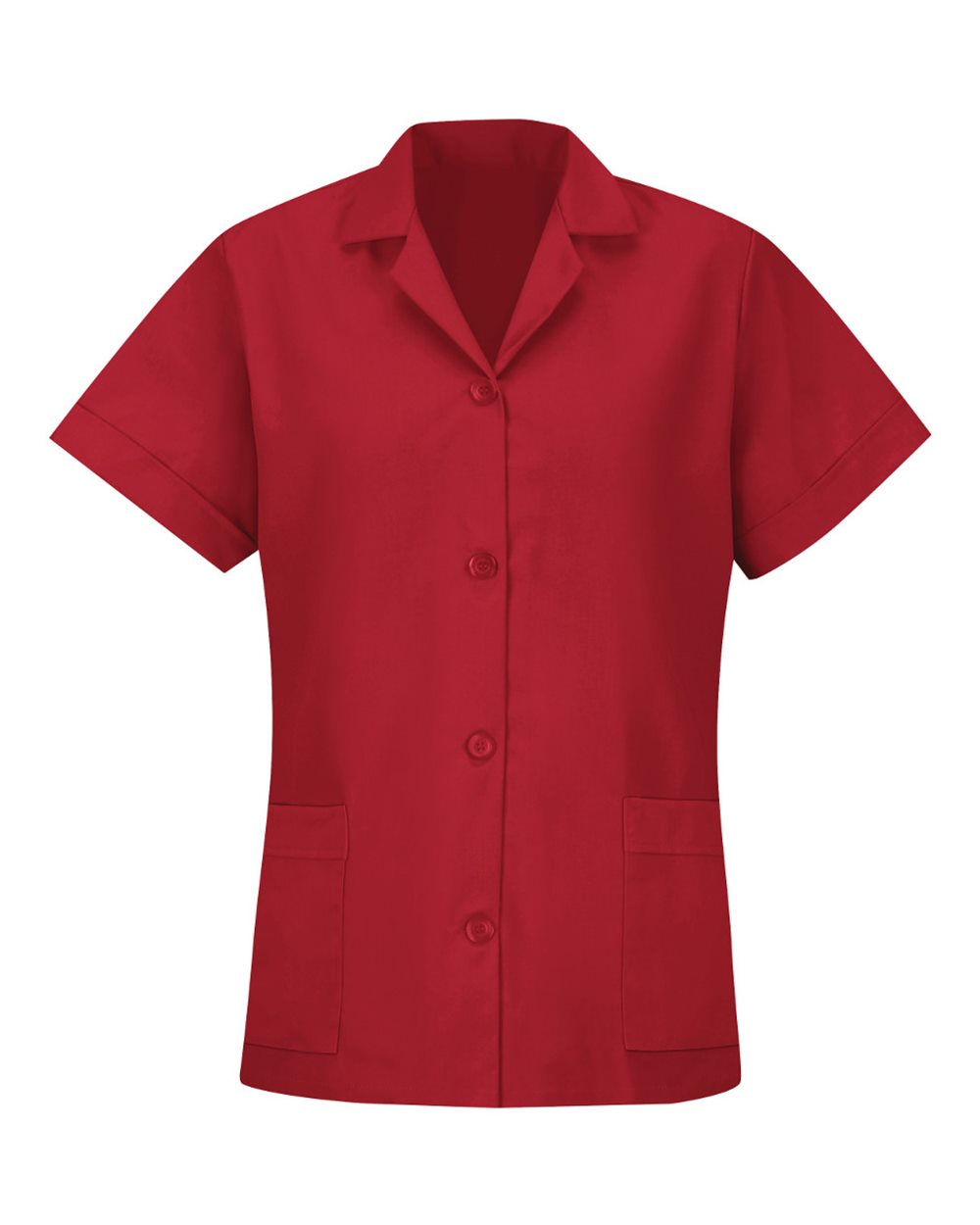 Women's Loose Fit Short Sleeve Button Smock - Front - B85330703 - Red
