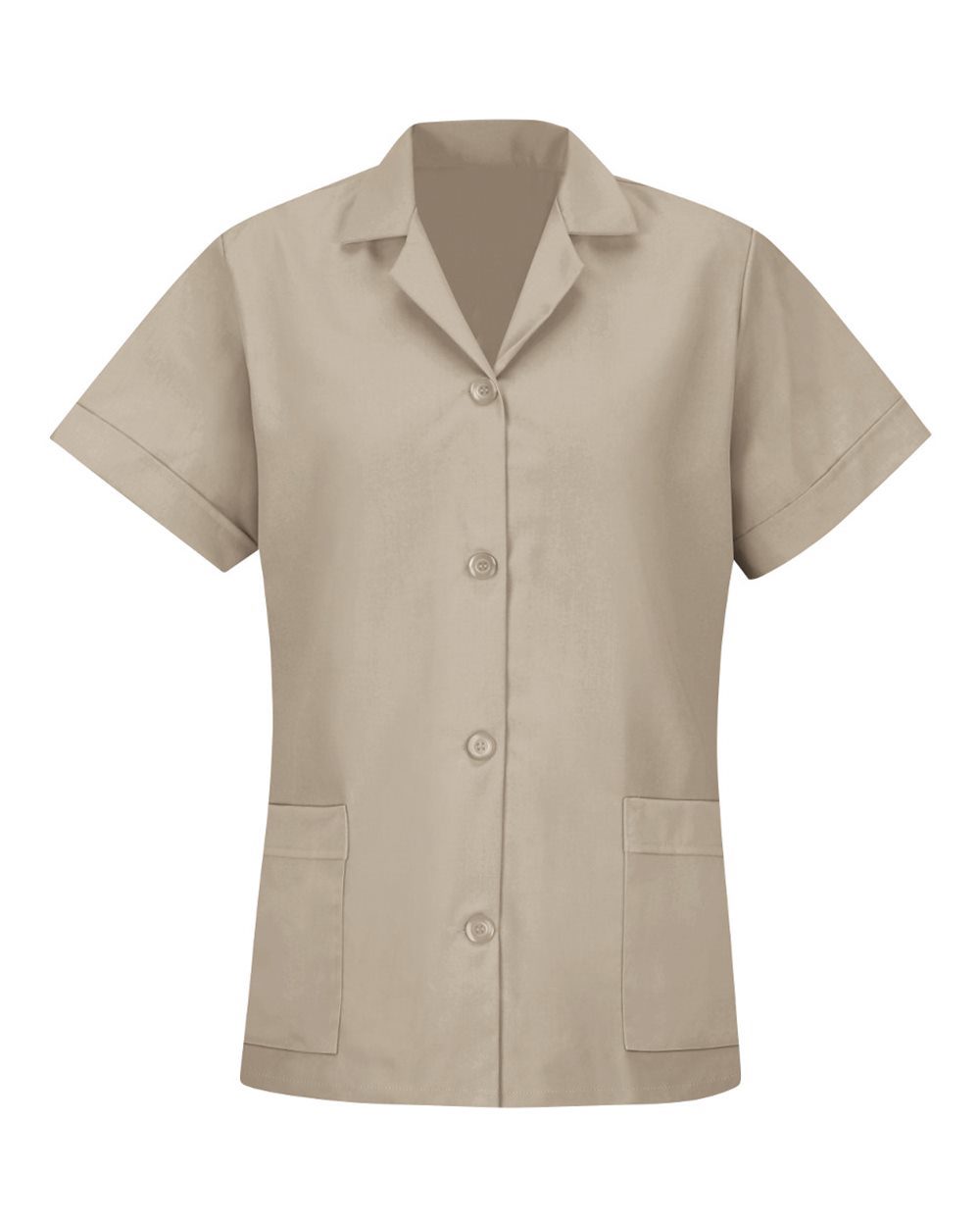 Women's Loose Fit Short Sleeve Button Smock - styleImage