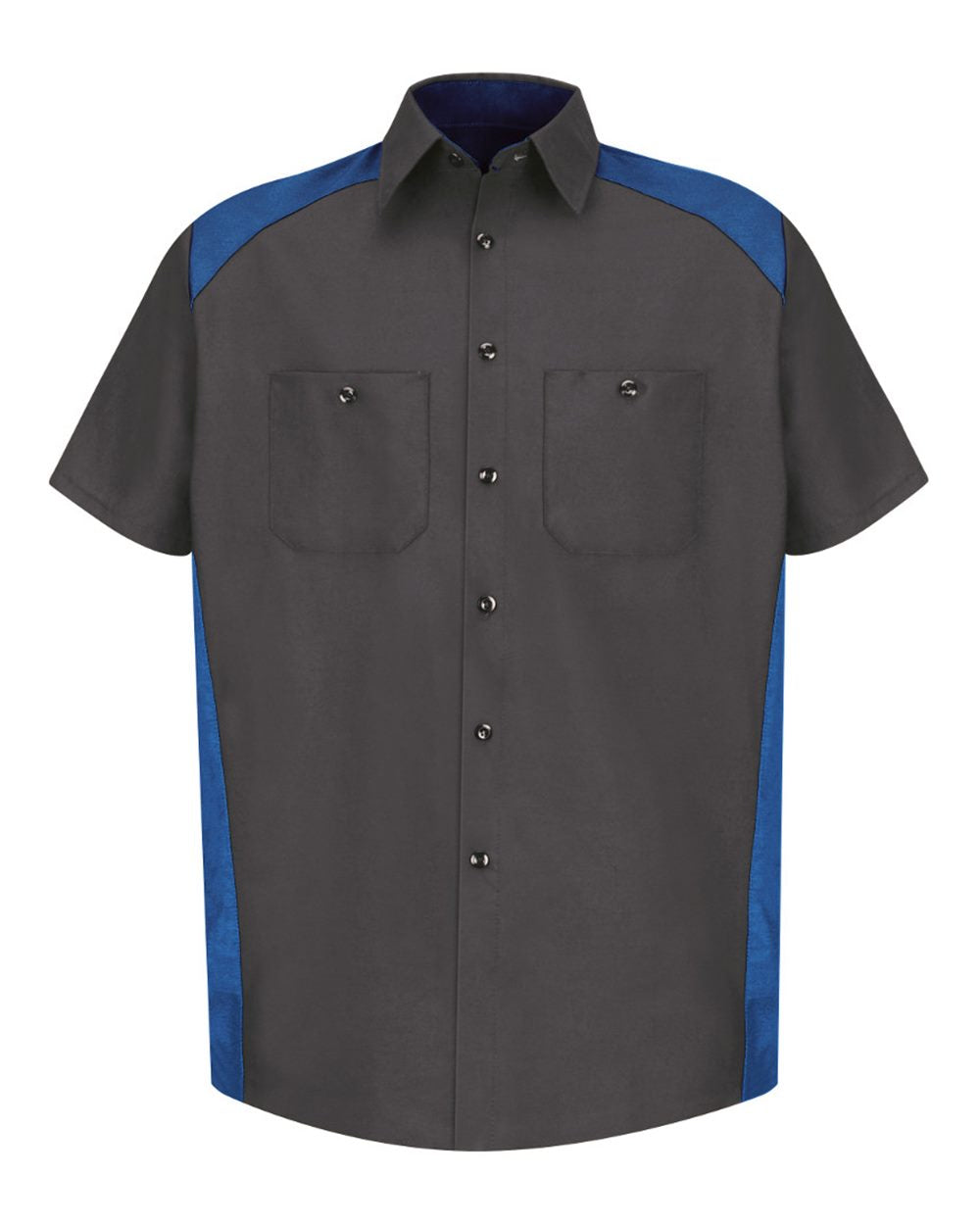 Men's Short Sleeve Motorsports Shirt - Front - B81530583 - Charcoal/ Royal