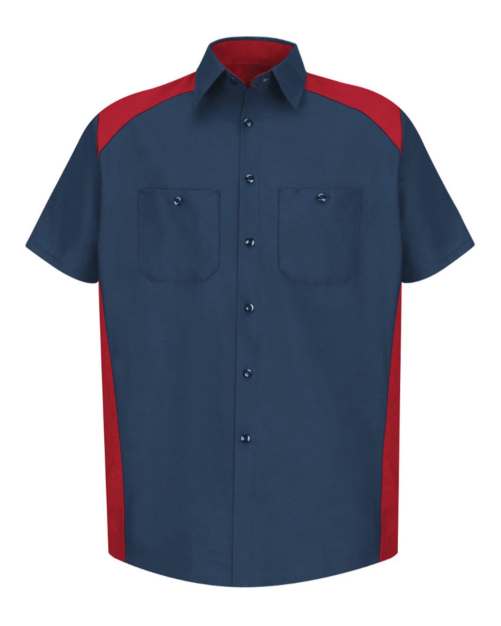Men's Short Sleeve Motorsports Shirt - Front - B81530703 - Navy/ Red