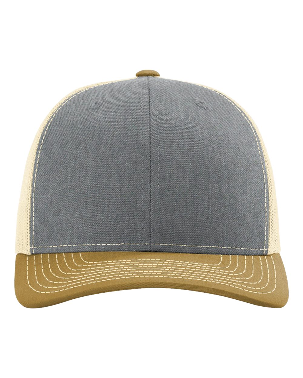 Snapback Trucker Cap - Front - B18095470 - Heather Grey/ Birch/ Amber Gold