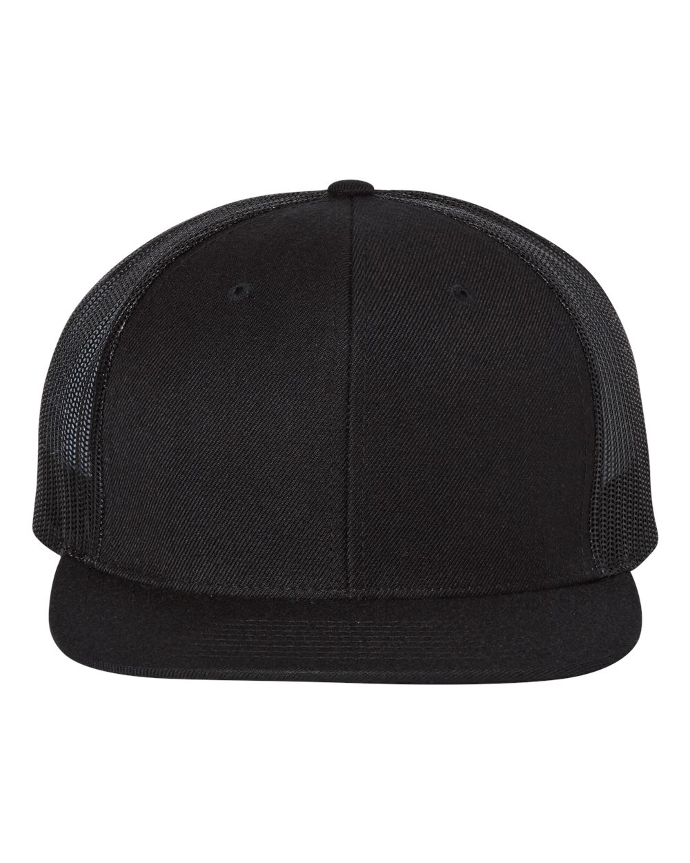 Wool Blend Flat Bill Trucker Cap - Front - B09195400 - Black/ Black