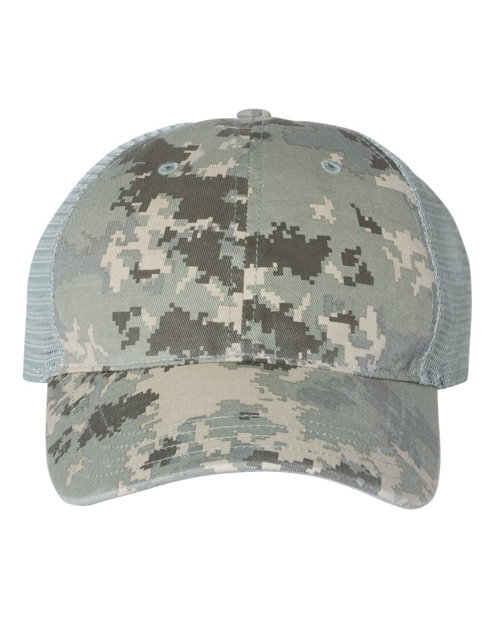 Garment Washed Printed Trucker Cap - Front - B49295640 - Military Digital Camo/ Light Green