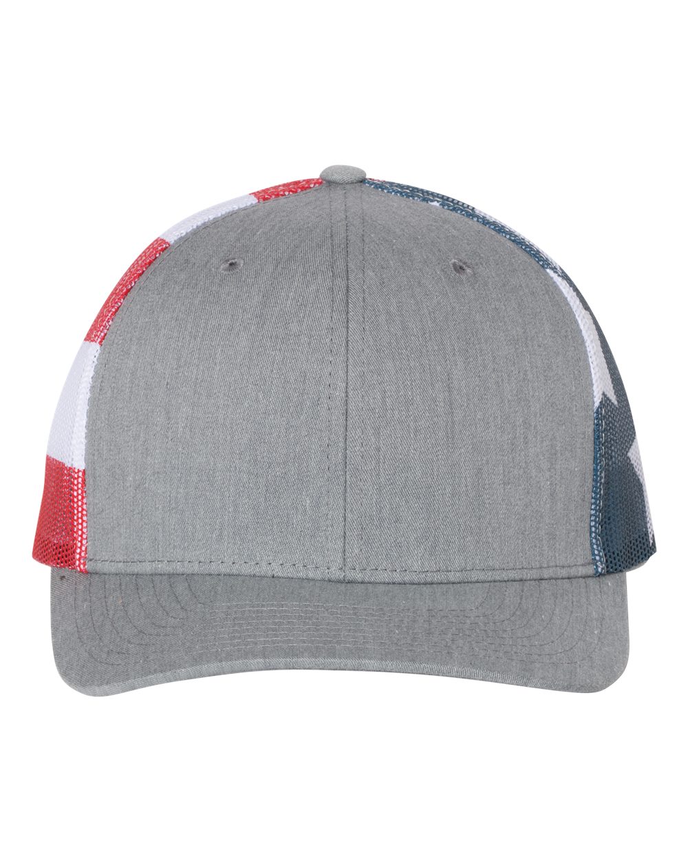 Printed Mesh Trucker Cap - Front - B00595100 - Heather Grey/ Stars & Stripes