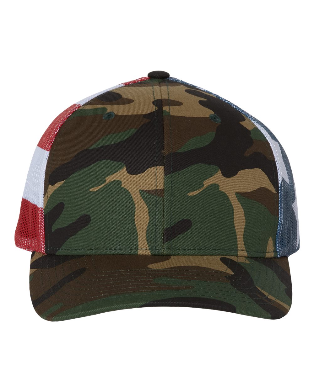 Printed Mesh Trucker Cap - Front - B00595510 - Green Camo/ Stars & Stripes