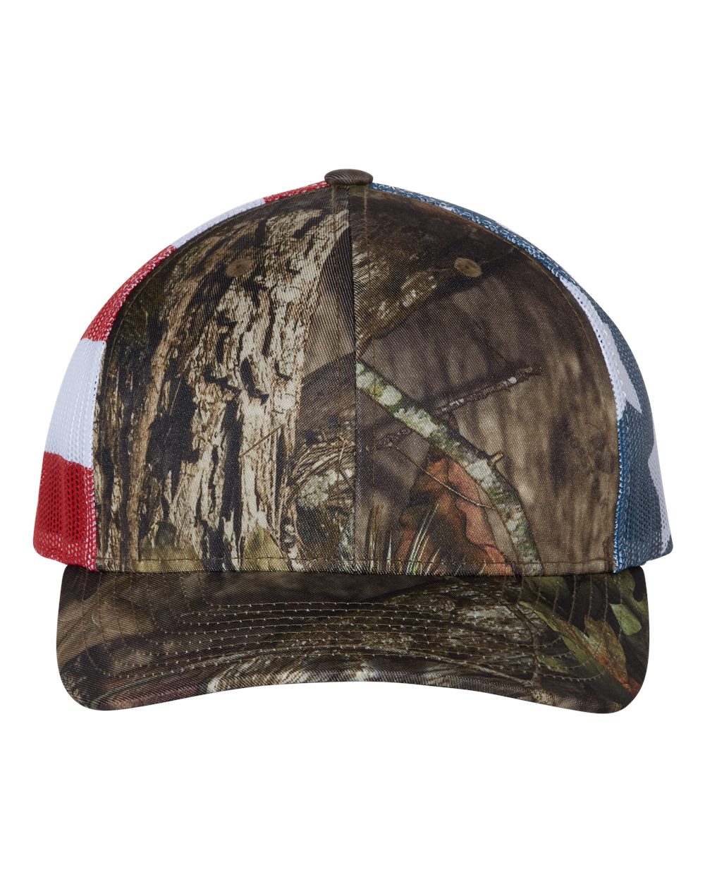Printed Mesh Trucker Cap - Front - B00595520 - Mossy Oak Break-Up Country/ Stars & Stripes