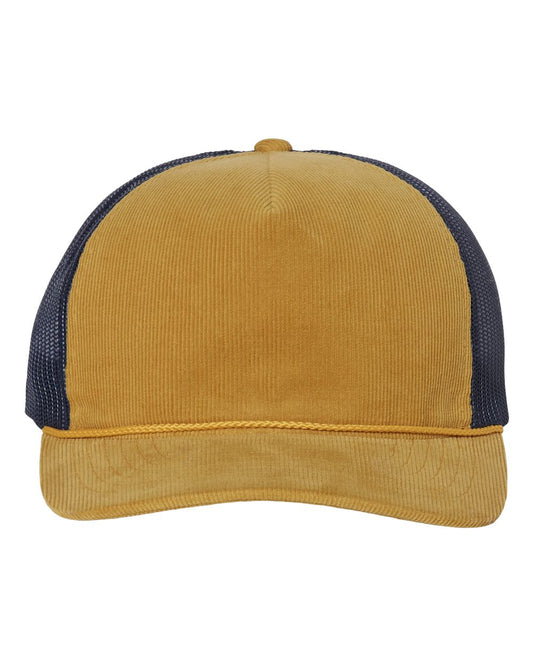 Troutdale Corduroy Trucker Cap - Front - B54795120 - Amber Gold/ Navy