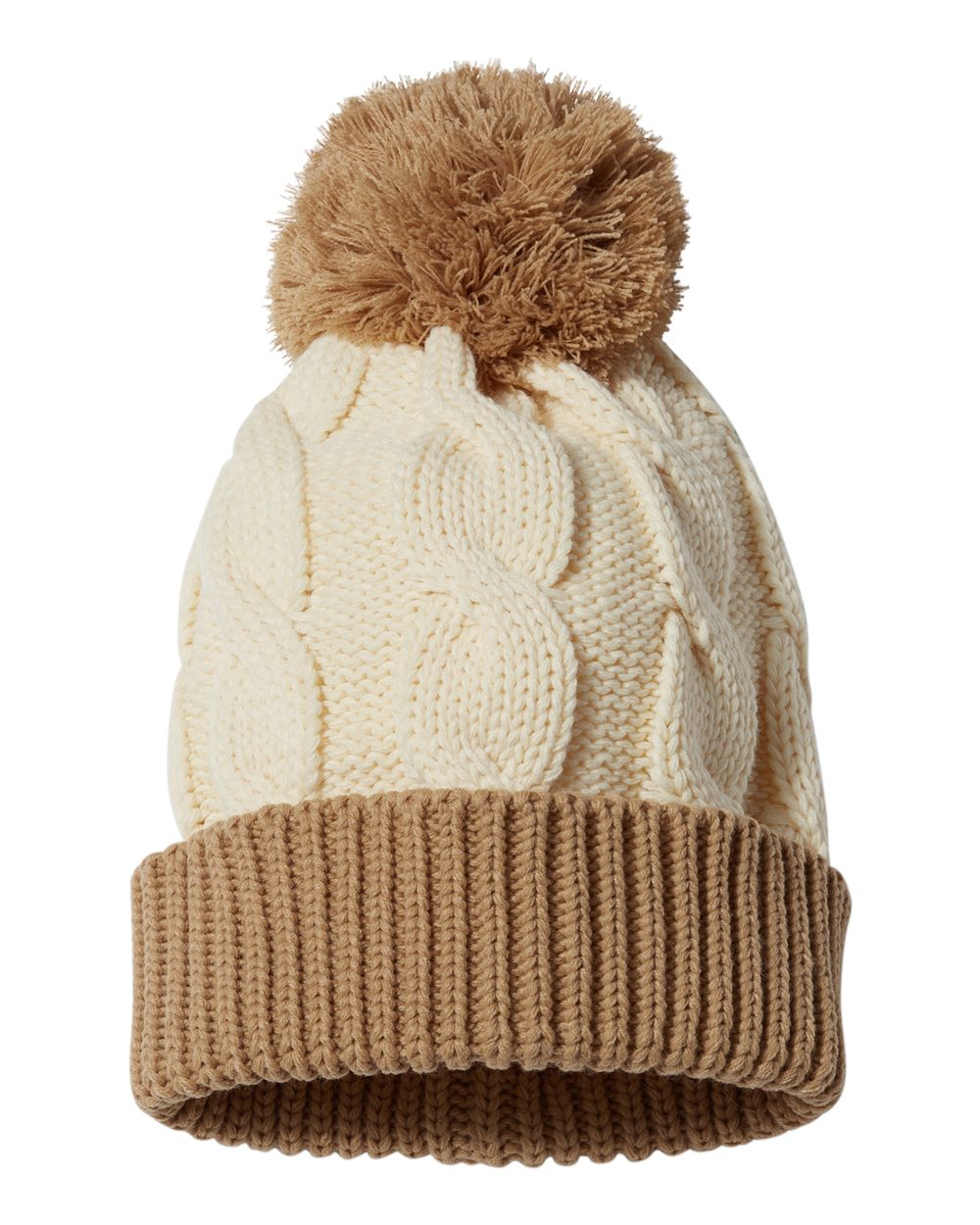 Chunk Twist Cuffed Beanie - Back - B55895240 - Cream/ Mocha