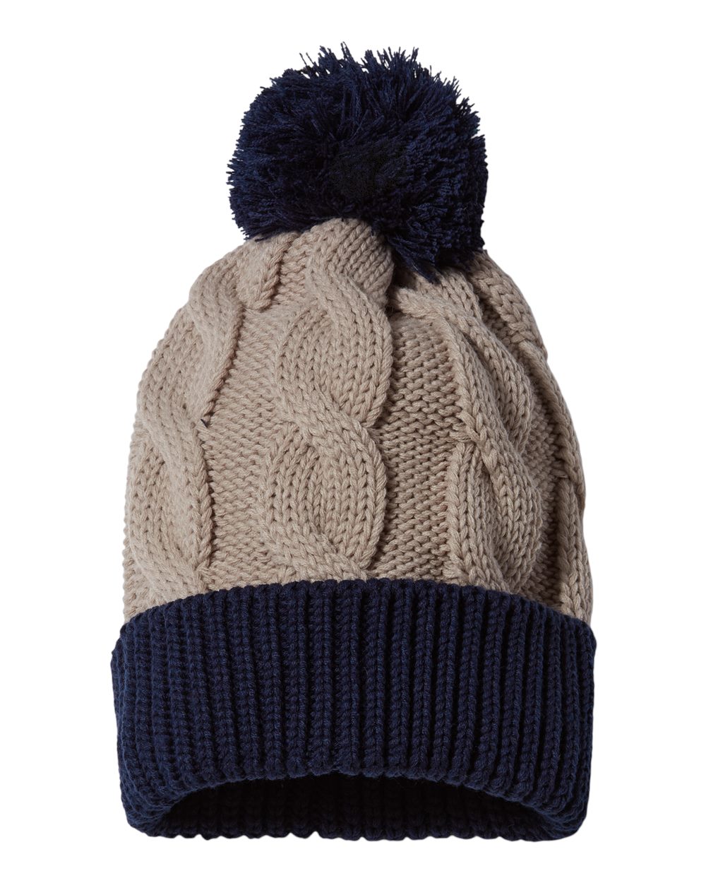 Chunk Twist Cuffed Beanie - Back - B55895730 - Stone/ Navy