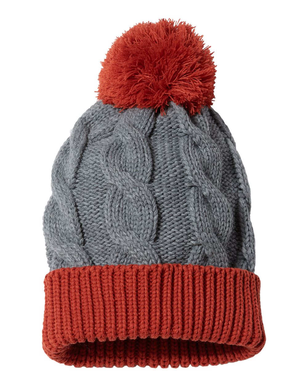 Chunk Twist Cuffed Beanie - Front - B55895090 - Heather Grey/ Rust