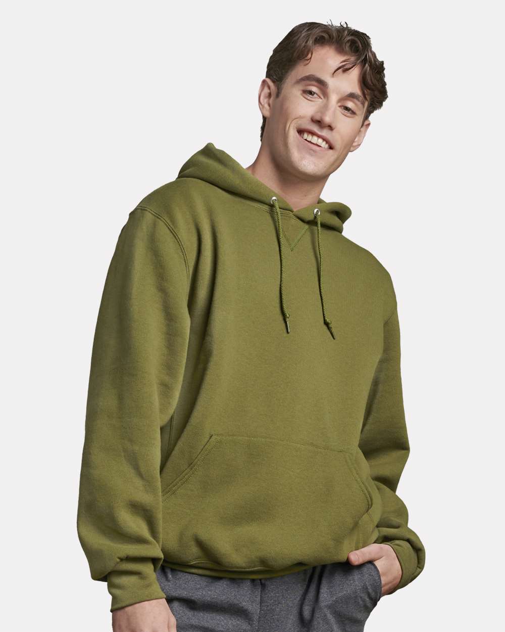 Unisex Dri Power® Hooded Sweatshirt - OnModelFront - B60411233 - Green Moss