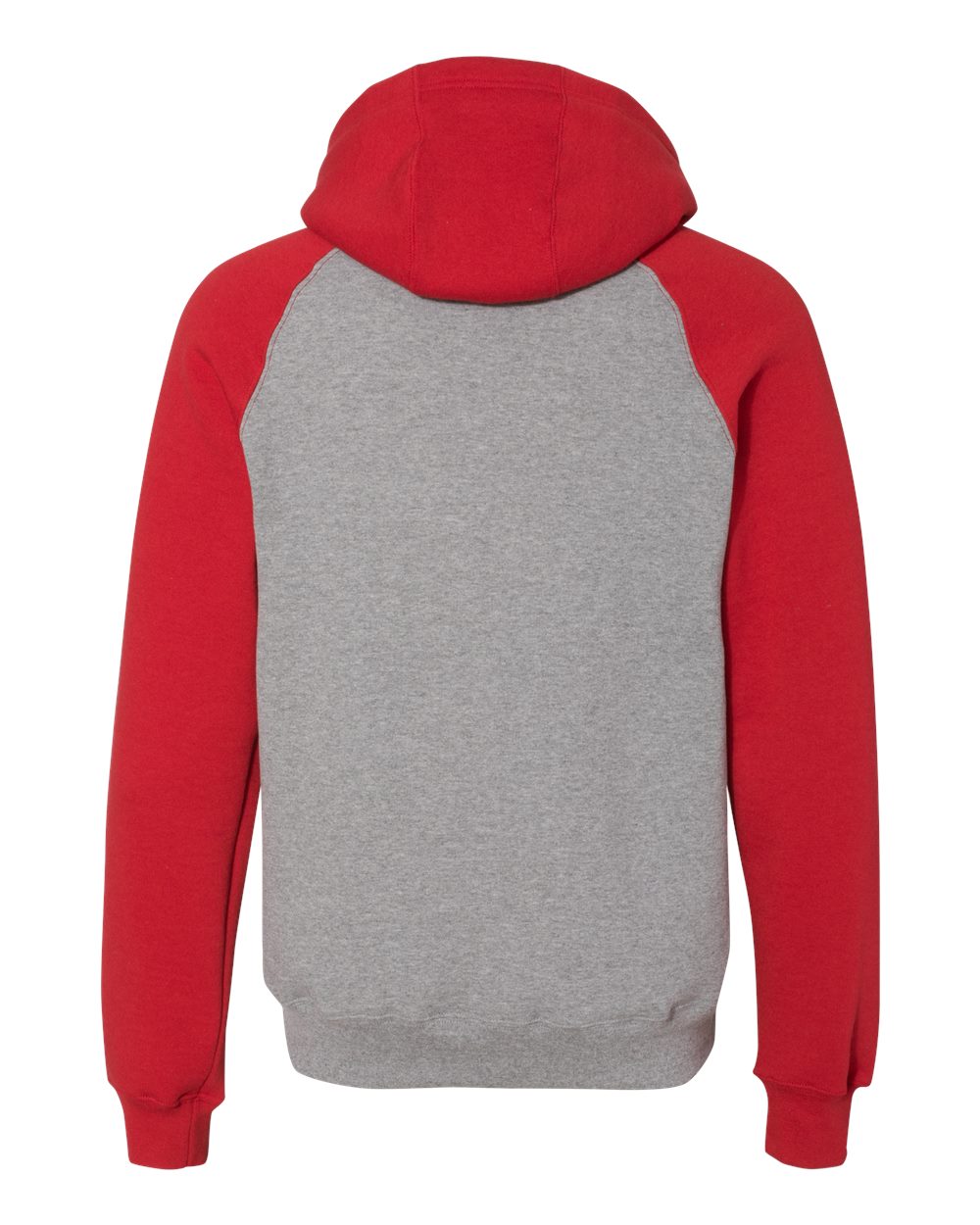Unisex Dri Power® Colorblock Raglan Hooded Sweatshirt - Back - B60611703 - Oxford/ True Red