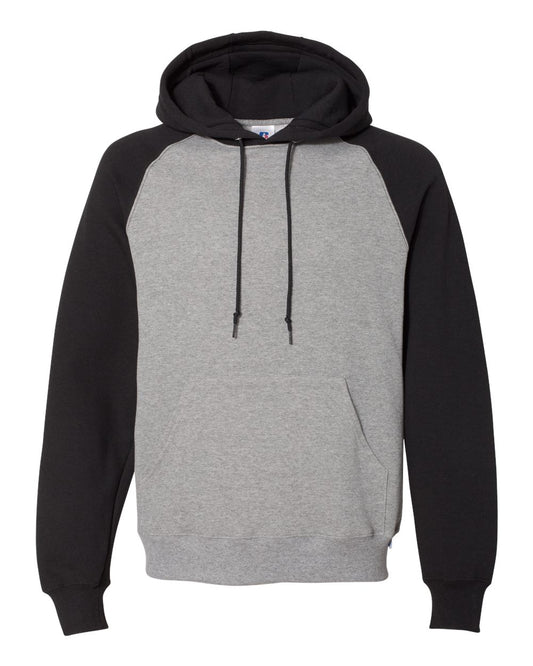 Unisex Dri Power® Colorblock Raglan Hooded Sweatshirt - Front - B60611503 - Oxford/ Black