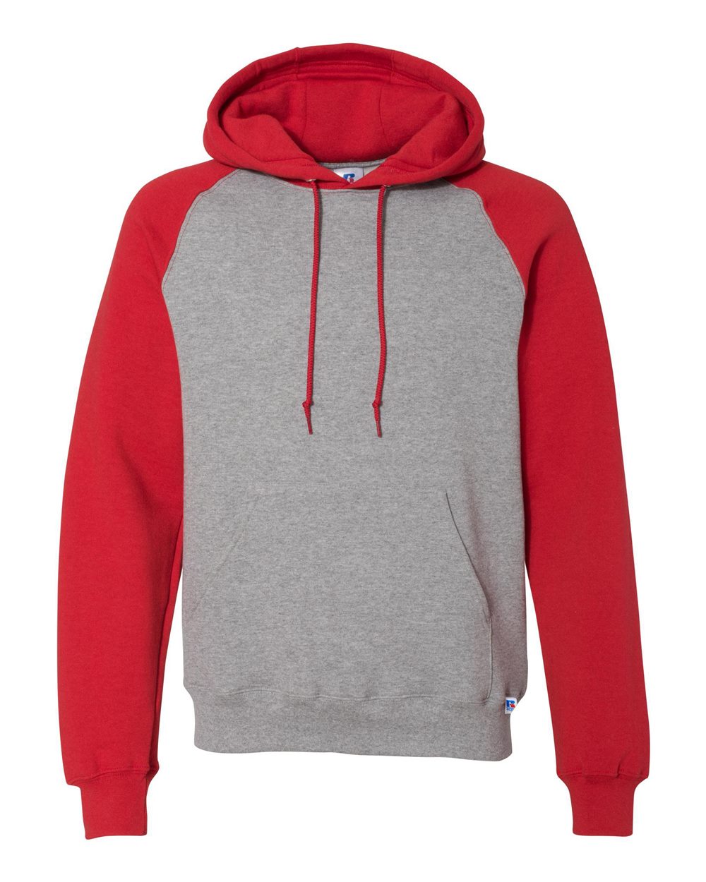 Unisex Dri Power® Colorblock Raglan Hooded Sweatshirt - Front - B60611703 - Oxford/ True Red