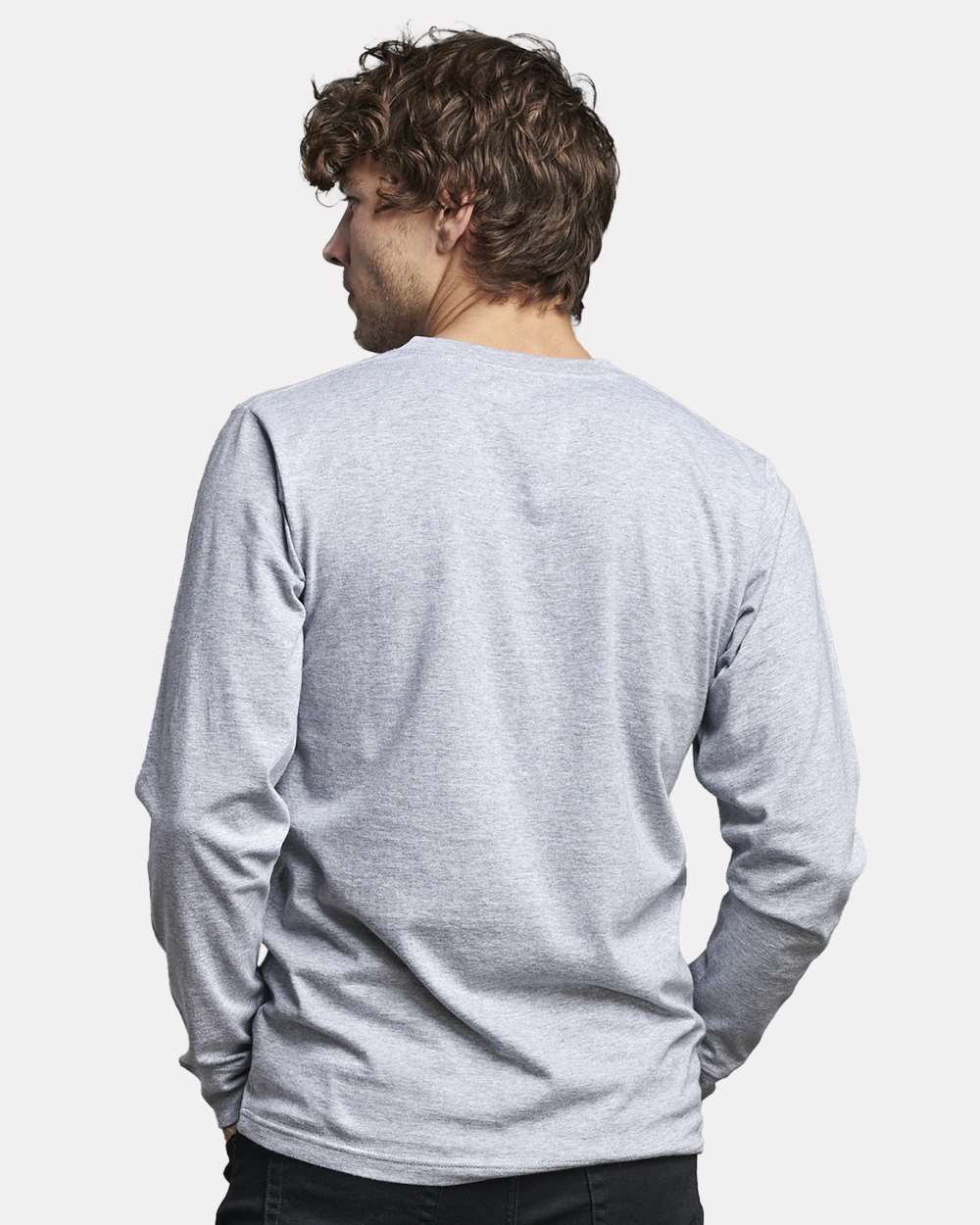 Unisex Combed Ringspun Long Sleeve T-Shirt - OnModelBack - B01111093 - Athletic Heather