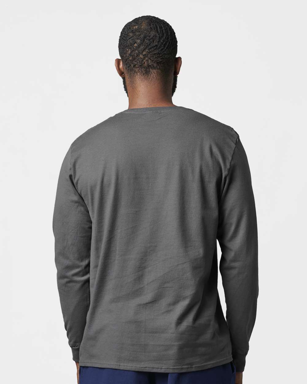 Unisex Combed Ringspun Long Sleeve T-Shirt - OnModelBack - B01111583 - Charcoal Grey