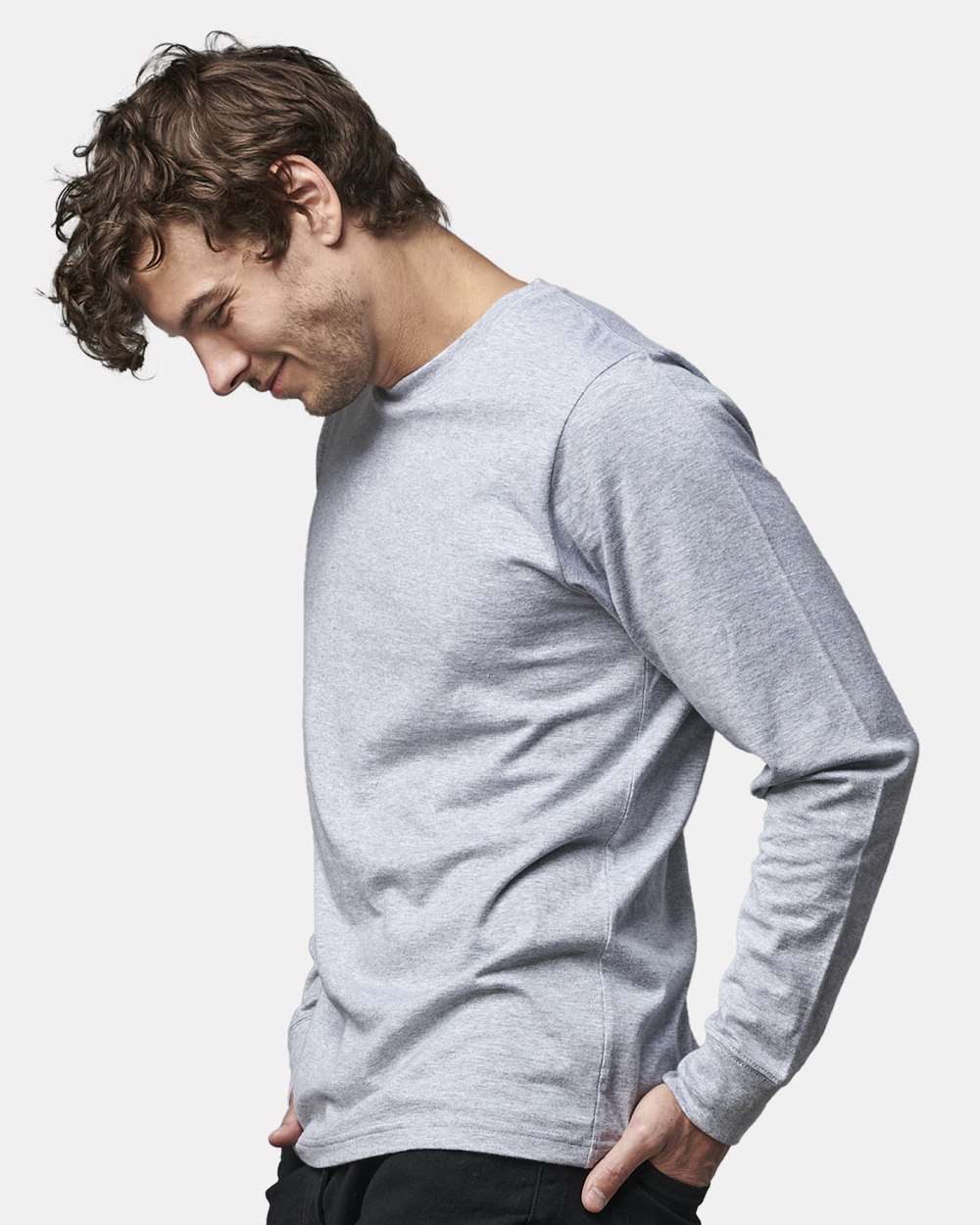 Unisex Combed Ringspun Long Sleeve T-Shirt - OnModelSide - B01111093 - Athletic Heather