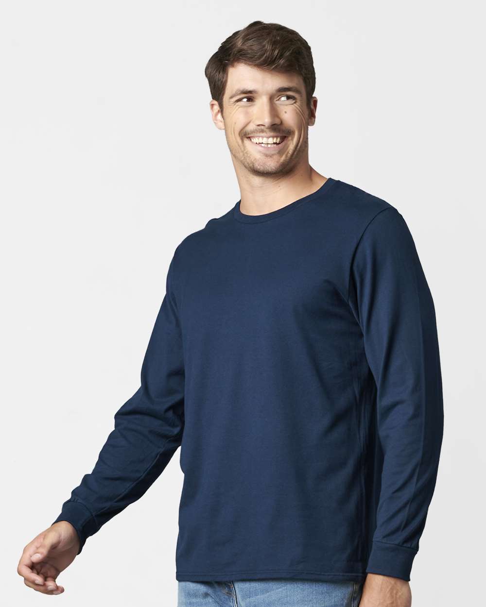Unisex Combed Ringspun Long Sleeve T-Shirt - OnModelSide - B01111653 - J. Navy