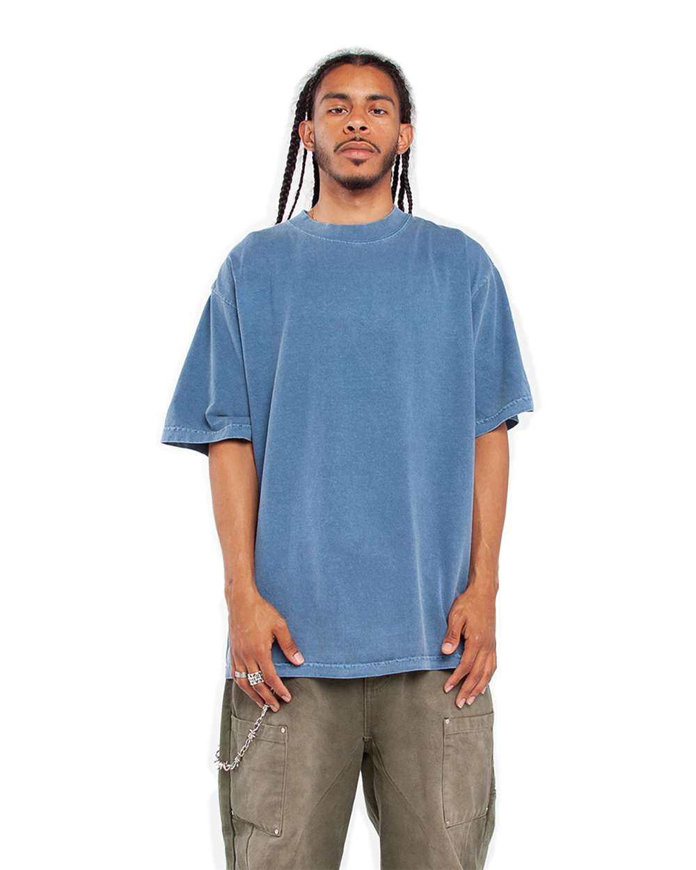 Unisex Garment-Dyed T-Shirt - OnModelFront - B255C2032 - Washed Denim