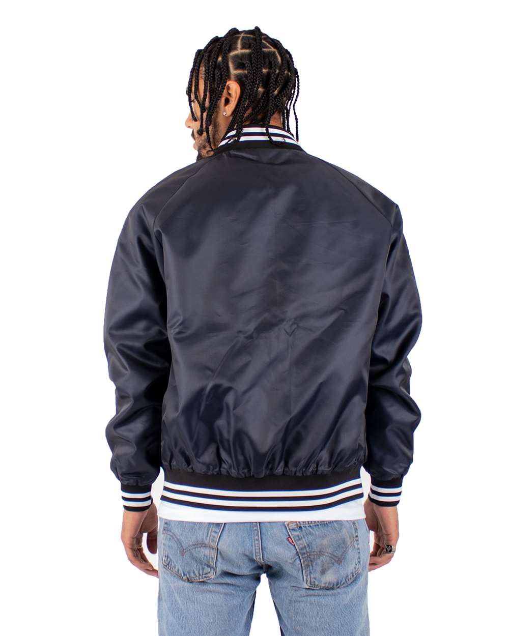 Men's Varsity Bomber Jacket - OnModelBack - B300C2653 - Navy