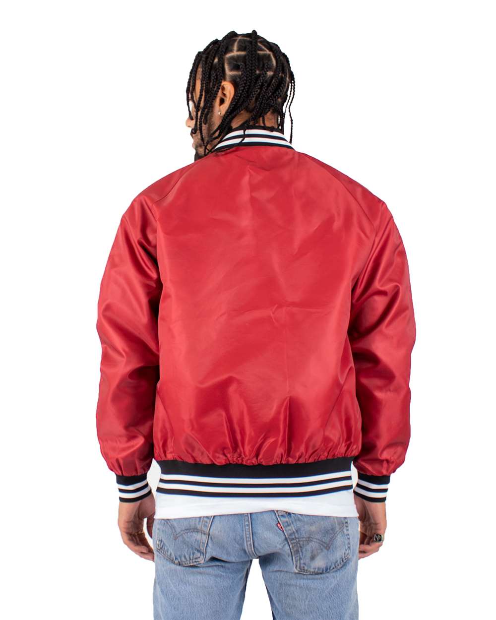Men's Varsity Bomber Jacket - OnModelBack - B300C2703 - Red