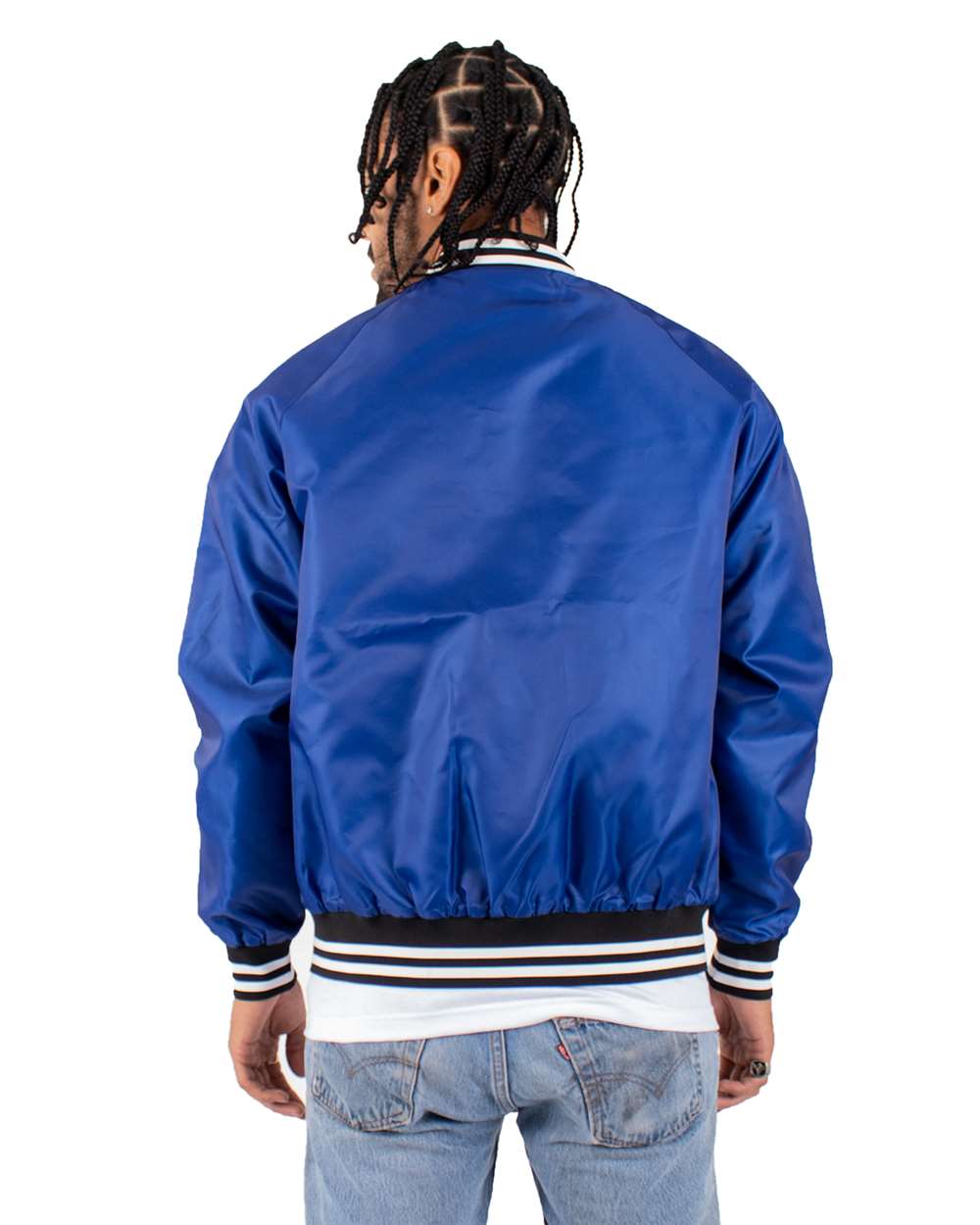 Men's Varsity Bomber Jacket - OnModelBack - B300C2753 - Royal