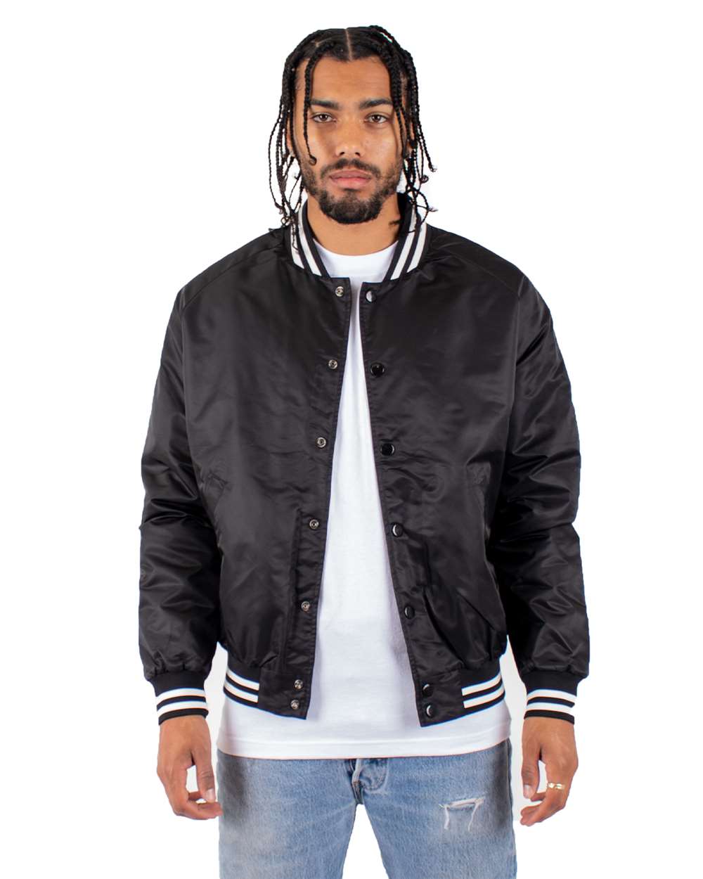 Men's Varsity Bomber Jacket - OnModelFront - B300C2503 - Black